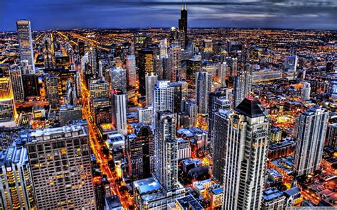 Download Chicago Skyline At Night American City Wallpaper | Wallpapers.com