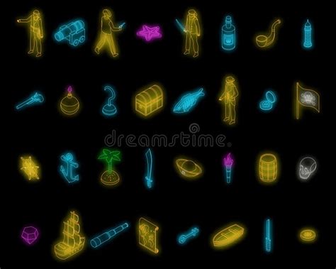 Pirate Icons Set Vector Neon Stock Vector Illustration Of Nautical