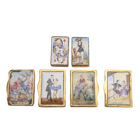 Six Late Th Early Th Century French Brass Enamel Vesta Cases