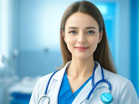 Premium Photo A Happy Beautiful Woman Doctor Wear Blue Uniform White