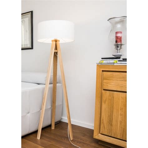 Lampadaire Trepied Bois Massif Abat Jour Blanc Ragaba Wanda RAGABALP010