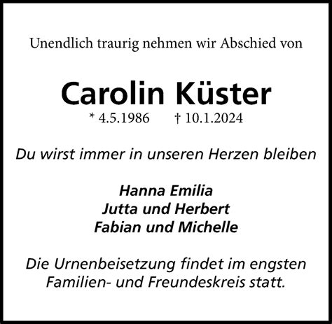 Traueranzeigen Von Carolin K Ster Trauer Anzeigen De