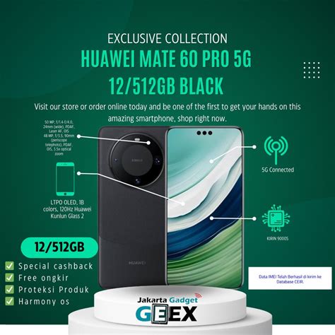 Huawei Mate 60 Pro 5G 12GB 512GB Black Harmony Os Pajak Resmi Telepon