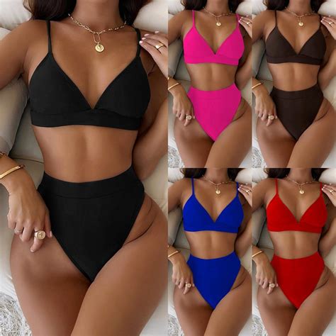 Sexy Suspenders Bikini Two Piece Solid Black Swimsuit Multicolor High Waist Beachwear Wholesale