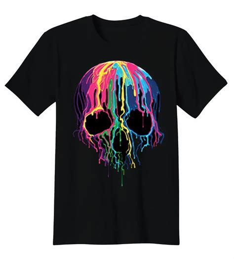 Colorful Painted Trippy Gothic Melting Skull Funny Cool T Shirt Tee