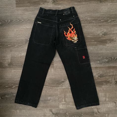 Jnco Jeans Embroidered Fire Skull Wide Leg Jnco Depop