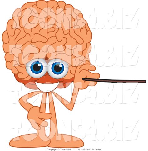 Vector Illustration Of A Cartoon Human Brain Mascot Using A Pointer