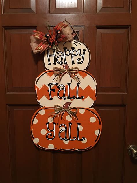 Happy Fall Y All Tier Pumpkin Wooden Door Hanger Craft Pumpkins