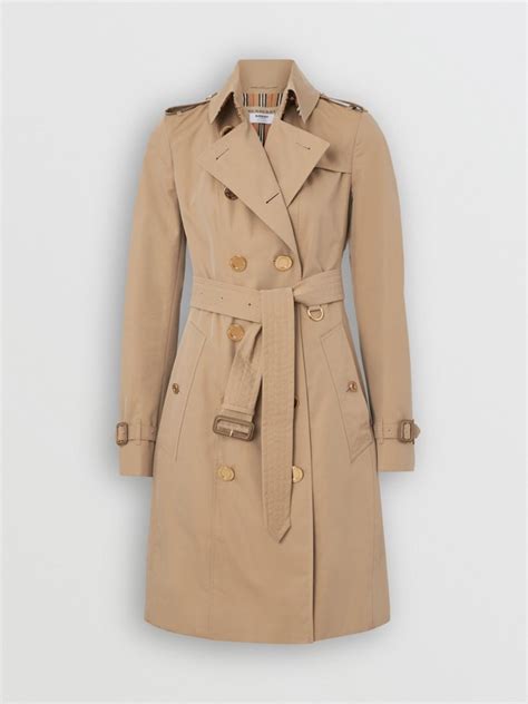 Gold Button Cotton Gabardine Trench Coat In Honey Women Burberry United States