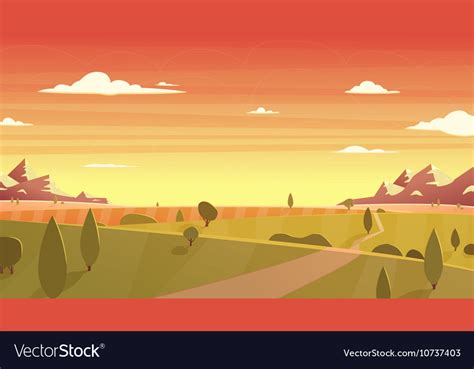 Sunset Landscape Cartoon Royalty Free Vector Image