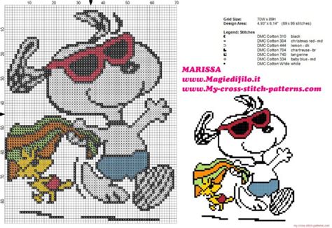 Schema Punto Croce Gratis Snoopy E Woodstock In Vacanza Schemi Punto