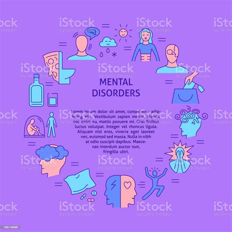 Mental Disorders Round Concept Banner In Colored Line Style Stock