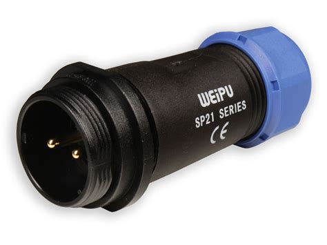 WEIPU SP21 Series IP68 Ficha Estanque Ø21 Macho Aérea 2 Pinos IP68