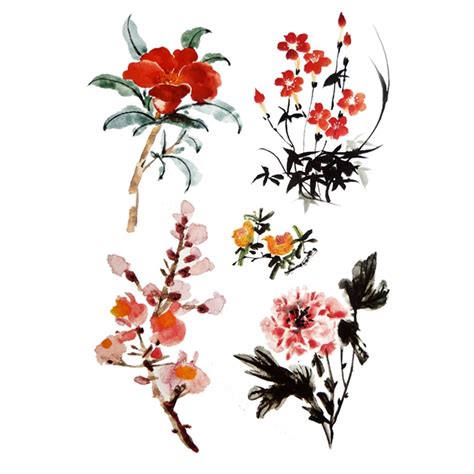 Aliexpress.com : Buy 4 Flowers Chinese Ink Painting Waterproof ...