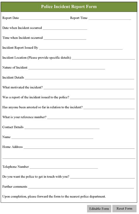 Police Incident Report Form Editable Forms