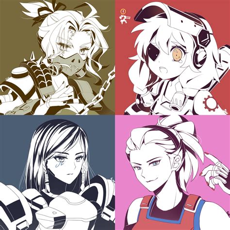 Four Anime Characters Collage Overwatch Zarya Overwatch Pharah