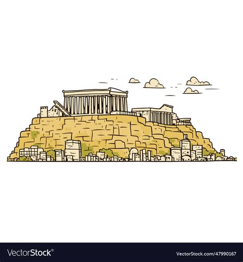 Acropolis hand-drawn comic doodle Royalty Free Vector Image