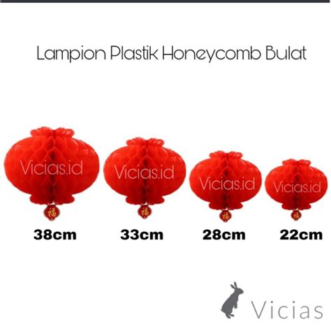 Jual LPM03D 38cm Lampion Plastik BULAT HONEYCOMB Merah Dekorasi Imlek