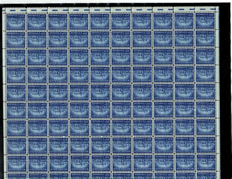 GUTTER SNIPE ERROR SCOTT 1047 20C STAMP MONTICELLO SHEET OF 100 MNH OG