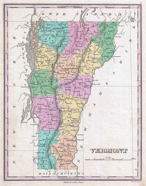 Large Detailed Old Administrative Map Of Vermont State 1827 Vidiani