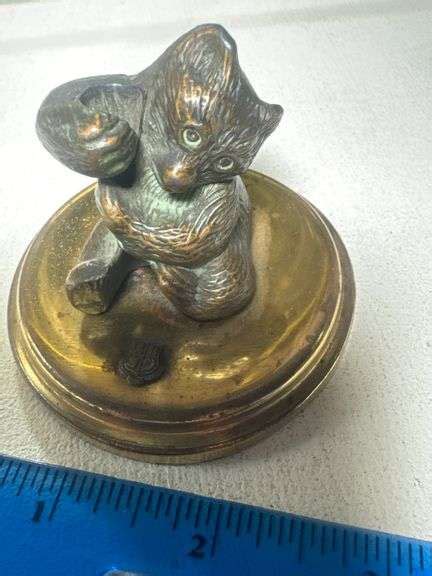 Antique Cast Bear Pen Holder With Brass Base And Shield Insignia Paperweight Bid Assets