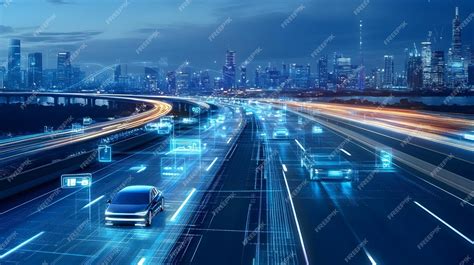 Autonomous Vehicles On Smart Highways Depicting The Future Of Transportation Premium Ai