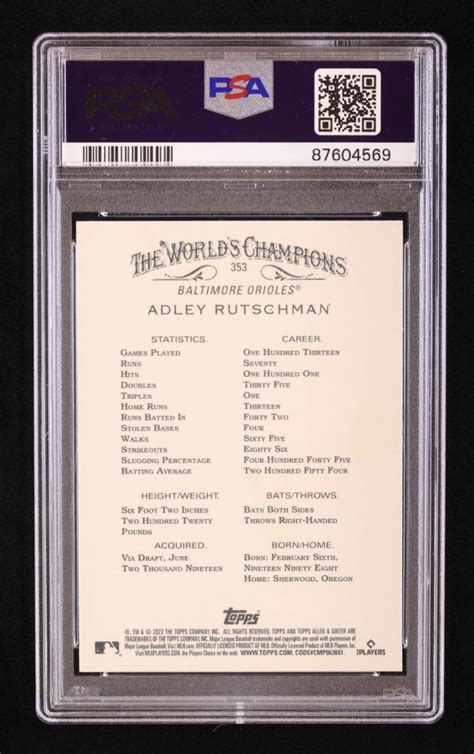 Adley Rutschman 2023 Topps Allen And Ginter 353 SP RC PSA 10