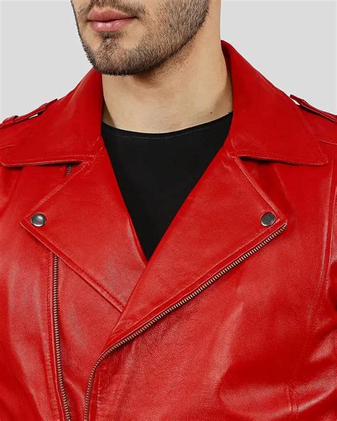 Red Leather Biker Jacket Mens Nyc Leather Jackets