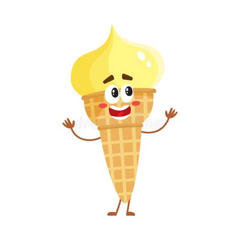 Funny Ice Cream Character In Wafer Cone With Smiling Face Stock Vector