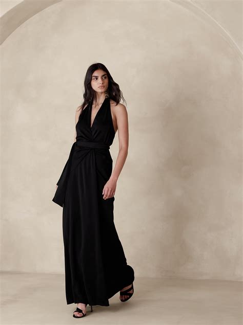 Banana Republic Bettina Satin Halter Maxi Dress Black