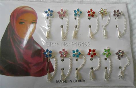 Hijab Pins Brooches Wholesale 12PCS Flower Crystal Muslim For Women