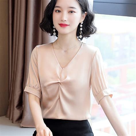 Korean Silk Blouses Women Solid Satin Blouse Tops Blusas Mujer De Moda