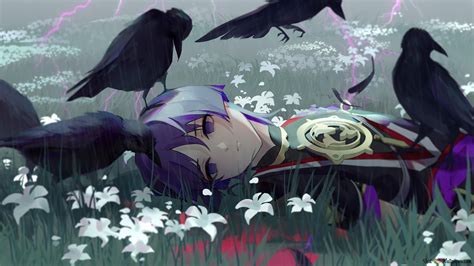 Scaramouche Lying On Grass Genshin Impact Anime Video Game K