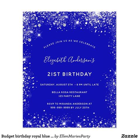 Budget Birthday Royal Blue Silver Invitation Flyer Zazzle Budget Wedding Invitations Silver