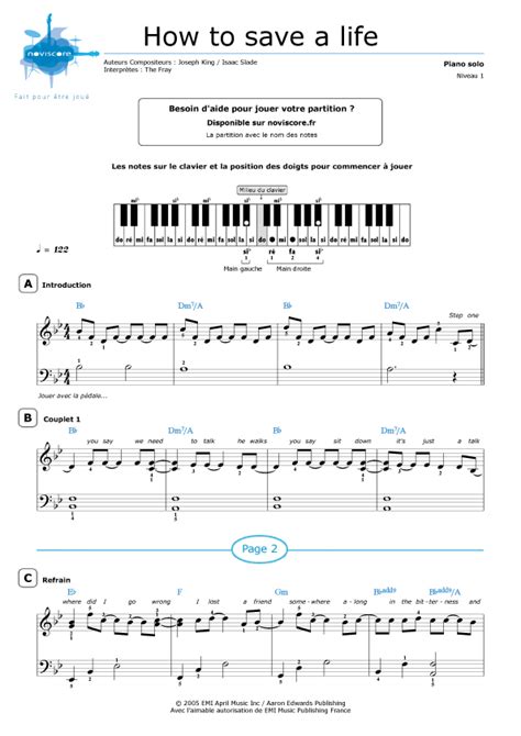 Partition Piano How To Save A Life