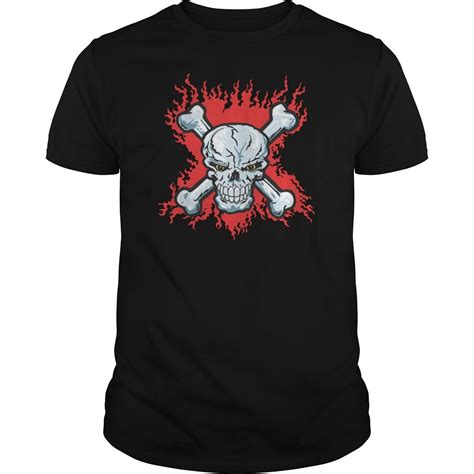 Skull And Crossbones Red Flames Bikers Tshirt Biker T Shirts Skull