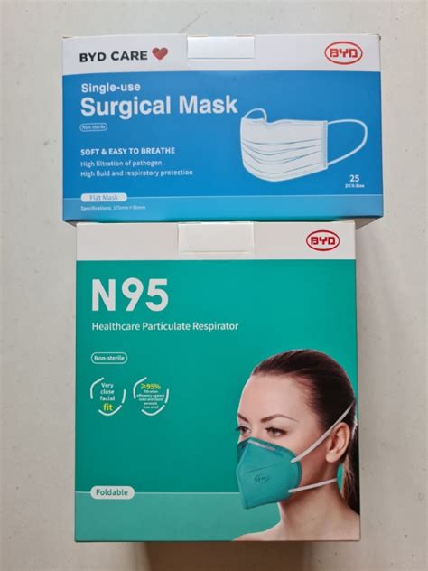 Byd Care Surgical Masks 50pcs And N95 Masks 25pcs With Free Gp Care Thermometer 10