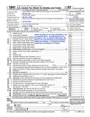 Fillable Online Form Us Income Tax Return For Estates And