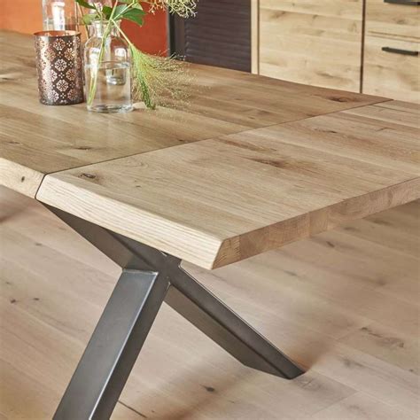 Table extensible rectangulaire en chêne massif et métal pieds en x