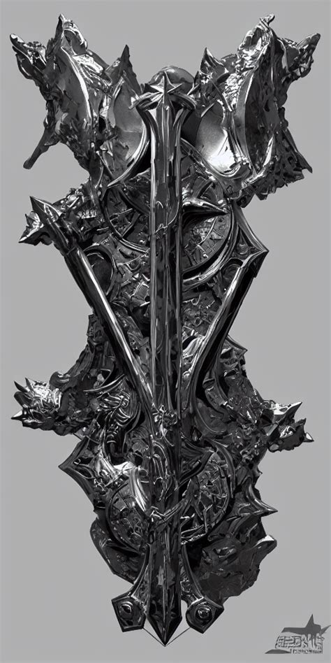 Krea Ai A Black And Silver Sword Skull Crest Ornament We