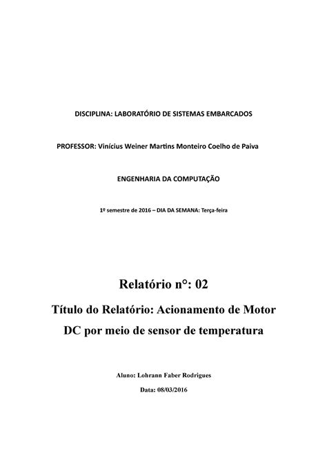 Relatório Experimental Motor DC DISCIPLINA DE SISTEMAS EMBARCADOS