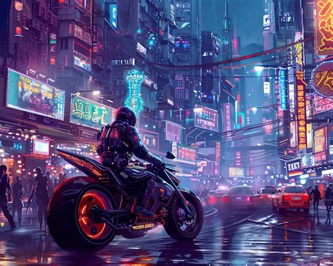 La calle de la ciudad cyberpunk por la noche con luces de neón y