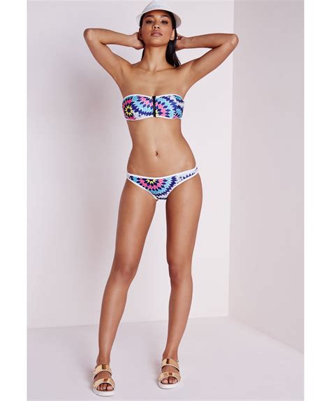 Lyst Missguided Geo Print Zip Front Bandeau Bikini Top