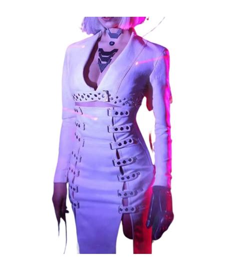 Cyberpunk 2077 Night City Neon Girl White Leather Coat