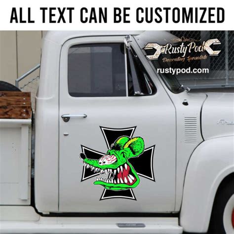 Personalized Rat Fink And Iron Cross Hot Rod Door Sign Kustom Kulture Old School Lettering