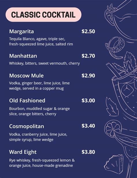 Free Customizable Cocktail Menu Templates