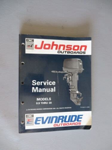 EVINRUDE JOHNSON OUTBOARDS 9 9 THRU 30 MODELS 1992 SERVICE MANUAL P N