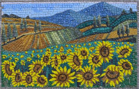 Sunflower Field Van Gogh Reproduction Glass Mosaic Art