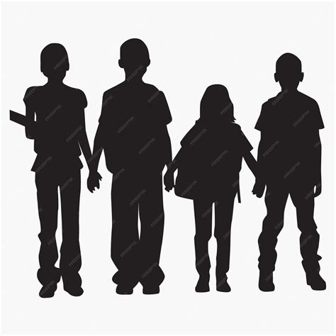 Premium Vector | Kids holding hands together silhouette