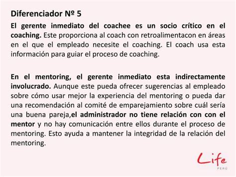 Life Perú Las diferencias entre coaching y mentoring PPT